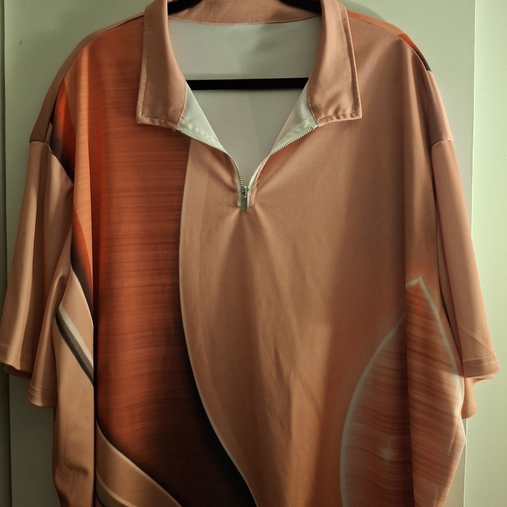 Men's Stylish Orange and Brown Zip-Up Polo Shirt